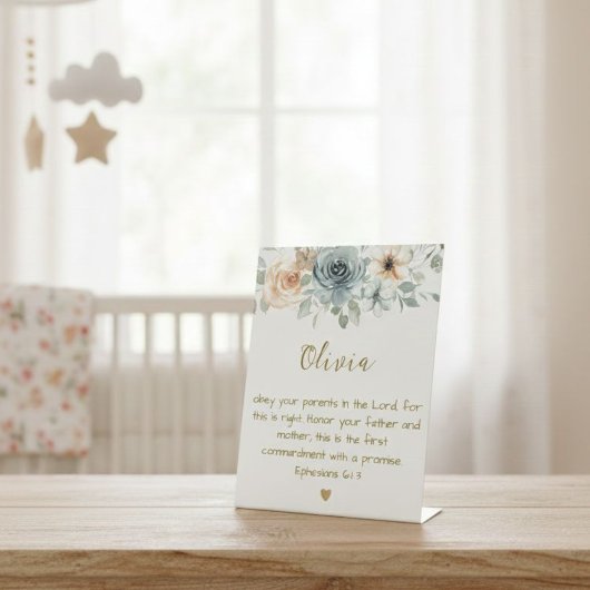 Stand Plaque with Bible Verse Ephesians 6:1-3  Sockelschild