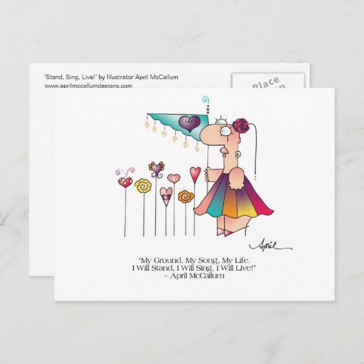 STAND, SING, LIVE! Postkarte bis April McCallum (Vorne/Hinten)