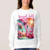 Stand Tal Tropical Pink Flamingos Palm Trees Sun Sweatshirt (Vorderseite)