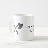 Stand und Kampf Tasse des Kaffees (Vorderseite Links)