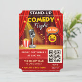 Stand-Up Comedy Night Ticket | QR Code Invite Einladung (Stehend Vorderseite)