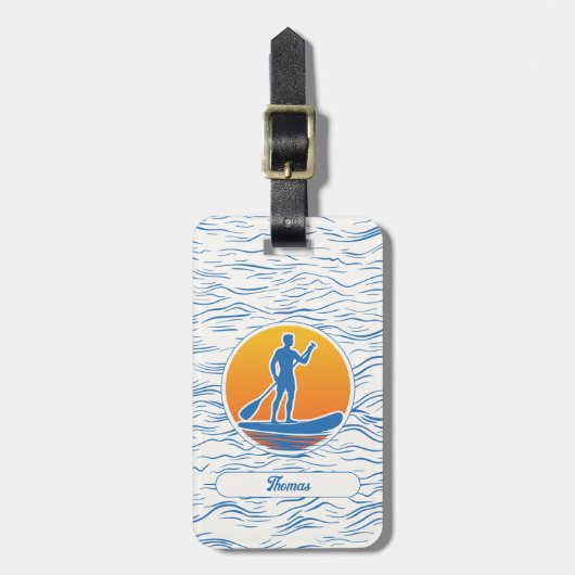 Stand Up Paddle in Blau und Orange Gepäckanhänger (Vorderseite vertikal)