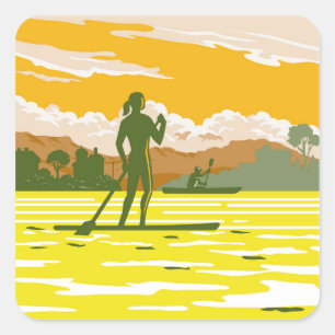 Stand Up Paddle in der Bucht von Kotor Montenegro Quadratischer Aufkleber