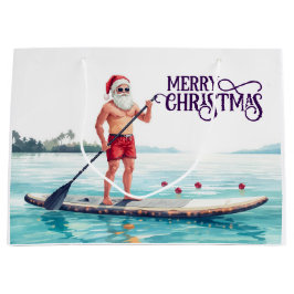 Stand-Up Paddle Santa — Coastal Christmas Holiday Große Geschenktüte