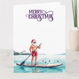 Stand-Up Paddle Santa — Coastal Christmas Holiday Karte