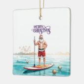 Stand-Up Paddle Santa — Coastal Christmas Holiday Keramikornament (Links)