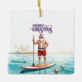 Stand-Up Paddle Santa — Coastal Christmas Holiday Keramikornament (Vorderseite)