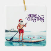 Stand-Up Paddle Santa — Coastal Christmas Holiday Keramikornament (Vorderseite)