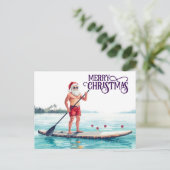 Stand-Up Paddle Santa — Coastal Christmas Holiday Postkarte (Stehend Vorderseite)