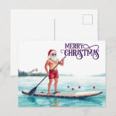Stand-Up Paddle Santa — Coastal Christmas Holiday Postkarte (Vorne/Hinten)