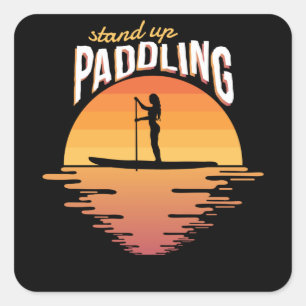Stand Up Paddling Sonnenuntergang SUP Paddle Board Quadratischer Aufkleber