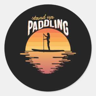Stand Up Paddling Sonnenuntergang SUP Paddle Board Runder Aufkleber