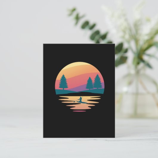 Stand Up Paddling SUP Board Mountain Lake, Sunset Postkarte (Stehend Vorderseite)