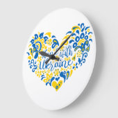 Stand with Ukraine lettering and heart Große Wanduhr (Winkel)
