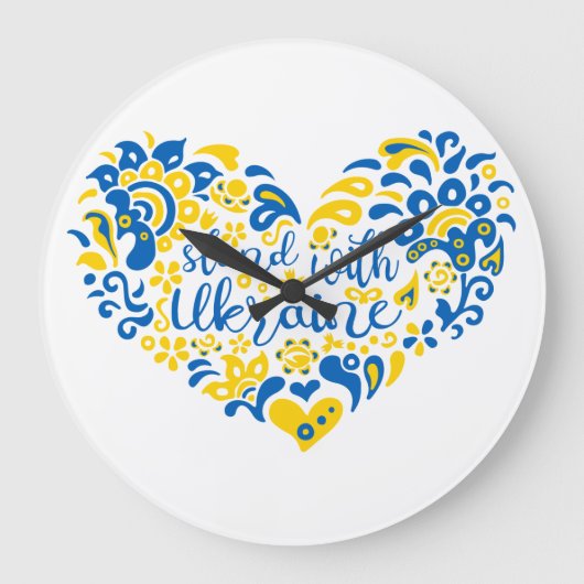 Stand with Ukraine lettering and heart Große Wanduhr (Vorderseite)