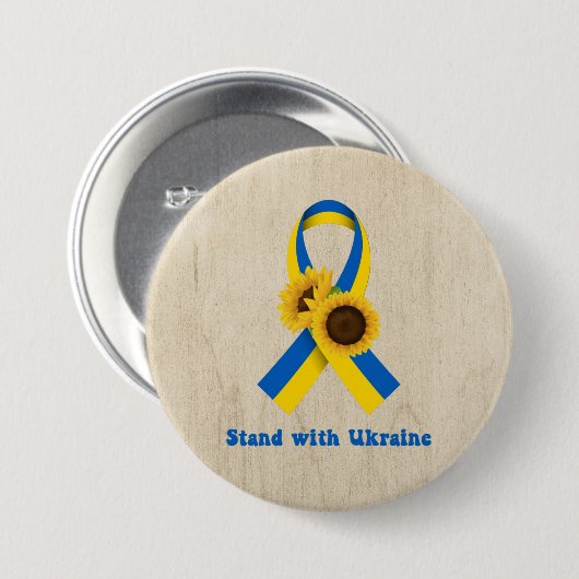 Stand With Ukraine Support Ribbon Button (Vorne & Hinten)