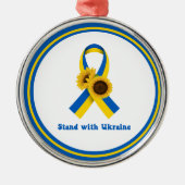 Stand With Ukraine Support Ribbon Ornament Aus Metall (Vorne)