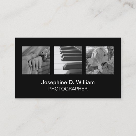 Standard 3 Foto oder Logo Schwarz-weiß modern eleg Visitenkarte (Vorderseite)