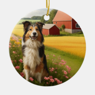 Standard Collie auf dem Bauernhof Keramik Ornament