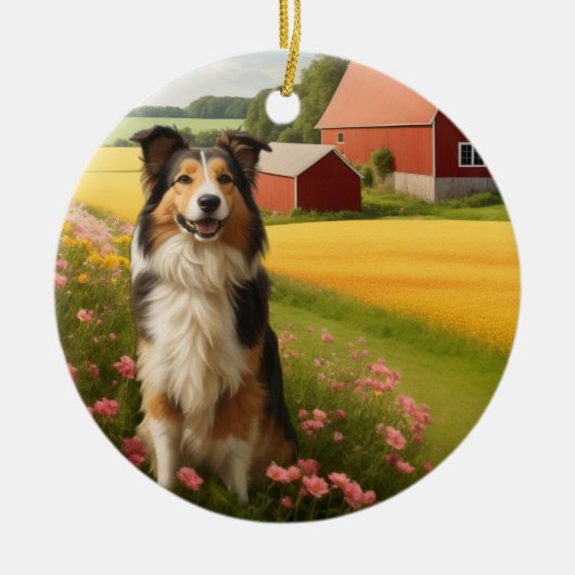 Standard-Collie in der Landwirtschaft Keramik Ornament (Vorne)