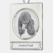 Standard Poodle Black Parti Malerei - Hunde Art Si Banner-Ornament Silber (Links)