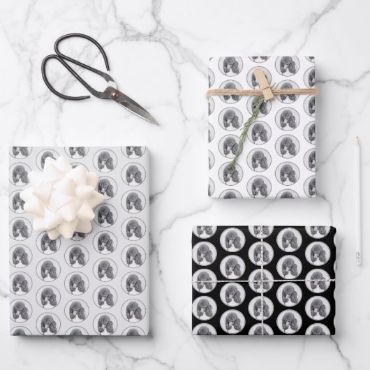 Standard Poodle Black Parti Painting - Dog Art Geschenkpapier Set (Vorderseite)