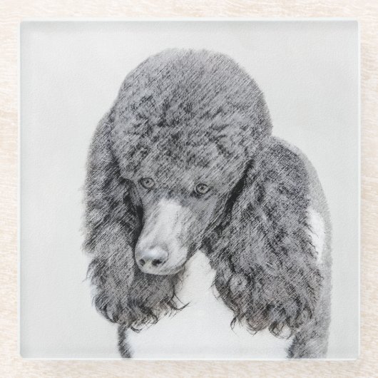 Standard Poodle Black Parti Painting - Dog Art Glasuntersetzer (Vorderseite)