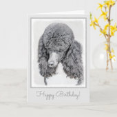 Standard Poodle Black Parti Painting - Dog Art Karte (Gelbe Blume)