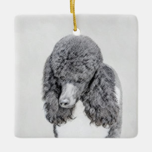 Standard Poodle Black Parti Painting - Dog Art Keramikornament