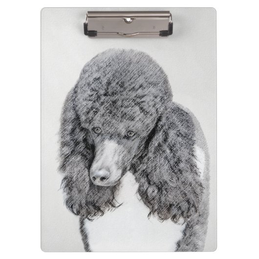 Standard Poodle Black Parti Painting - Dog Art Klemmbrett (Vorderseite)