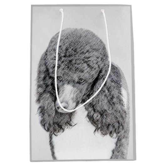 Standard Poodle Black Parti Painting - Dog Art Mittlere Geschenktüte (Vorderseite)