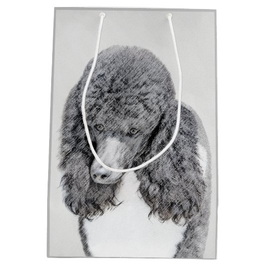 Standard Poodle Black Parti Painting - Dog Art Mittlere Geschenktüte (Rückseite)