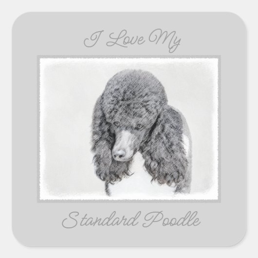 Standard Poodle Black Parti Painting - Dog Art Squ Quadratischer Aufkleber (Vorderseite)