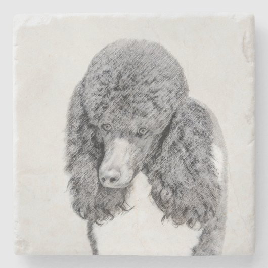 Standard Poodle Black Parti Painting - Dog Art Steinuntersetzer (Vorderseite)