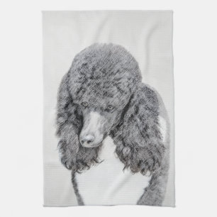 Standard Poodle Black Parti Painting - Hund Art Geschirrtuch