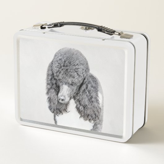 Standard Poodle Black Parti Painting - Hund Art Metall Brotdose (Rückseite)