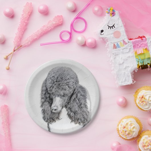 Standard Poodle Black Parti Painting - Hund Art Pappteller (Party)