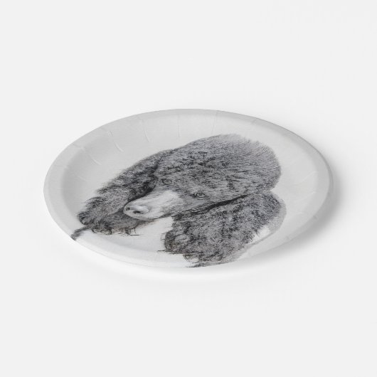 Standard Poodle Black Parti Painting - Hund Art Pappteller (Schrägansicht)