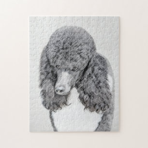 Standard Poodle Black Parti Painting - Hund Art Puzzle
