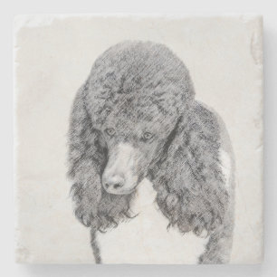 Standard Poodle Black Parti Painting - Hund Art Steinuntersetzer