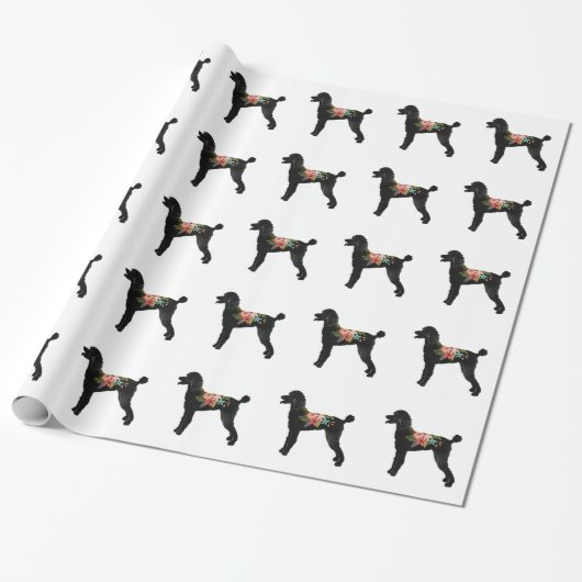 Standard Poodle Dog Breed Boho Floral Silhouette Geschenkpapier (Ungerollt)