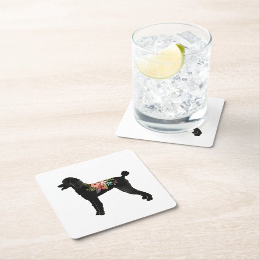 Standard Poodle Dog Breed Boho Floral Silhouette Rechteckiger Pappuntersetzer (Vor Ort)