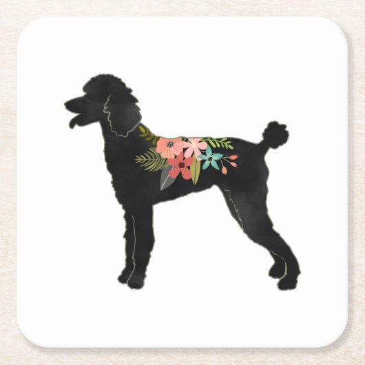 Standard Poodle Dog Breed Boho Floral Silhouette Rechteckiger Pappuntersetzer (Vorderseite)