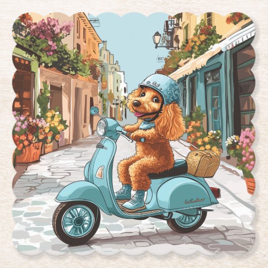 Standard Poodle Dog Riding Scooter Untersetzer (Vorderseite)