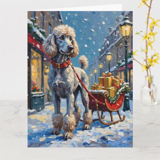 Standard Poodle French Sleigh Christmas Karte (Gelbe Blume)