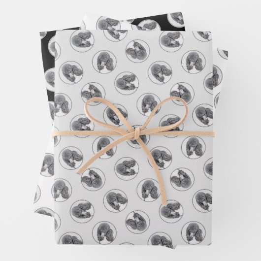 Standard Poodle Malerei Parti Schwarz-weiß Dog Art Geschenkpapier Set (Beispiel)