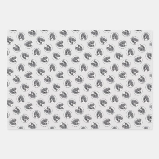Standard Poodle Malerei Parti Schwarz-weiß Dog Art Geschenkpapier Set (Vorderseite)