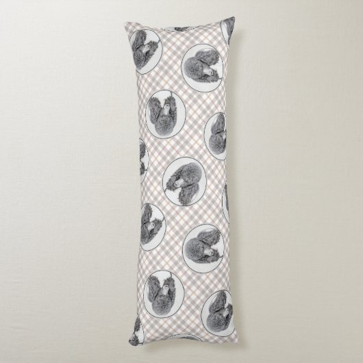 Standard Poodle Malerei Parti Schwarz-weiß Dog Art Seitenschläferkissen (Rückseite (Vertikal))