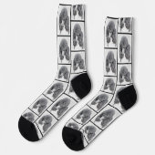 Standard Poodle Malerei Parti Schwarz-weiß Dog Art Socken (Linkes Detail)