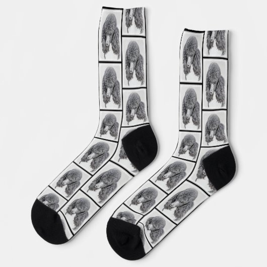 Standard Poodle Malerei Parti Schwarz-weiß Dog Art Socken (Linkes Detail)